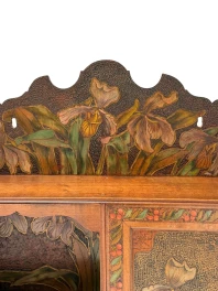 Aesthetic Movement Wall Cabinet, Hand-Painted Floral, Walnut, 1890s